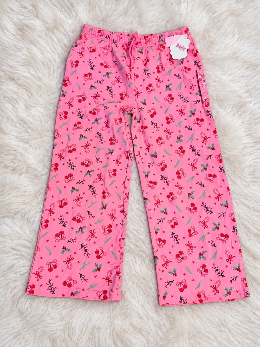 Vinyl Threads Womens Pink Holiday Cherry Print Pajama Pants